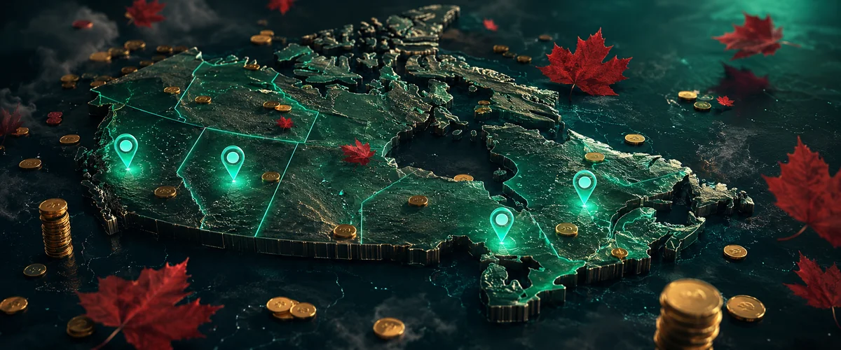 Sweepstake casino legality by Canadian province — provincial map